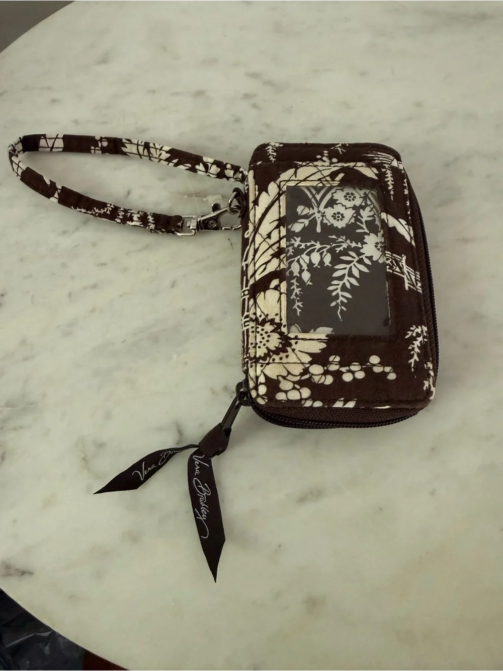 Vera Bradley All in One ID Wristlet in Imperial Toile 2009 Brown Cream Wallet